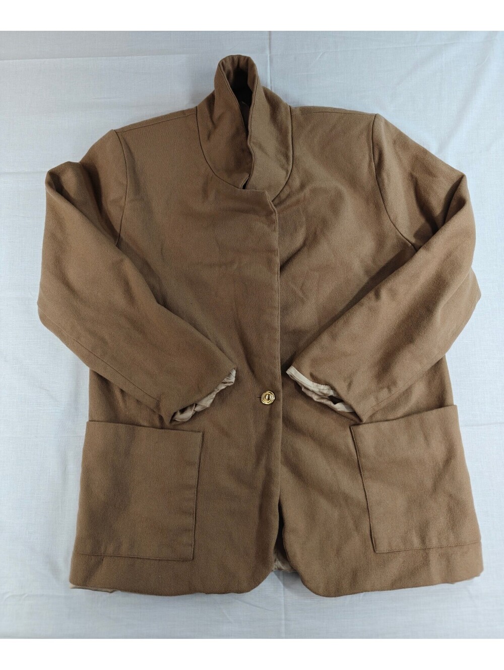 Vintage Claude Women’s Medium Camel Brown Wool Blend Shawl Collar Blazer USA